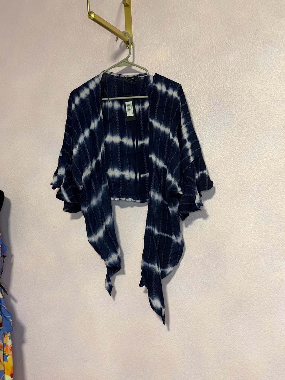 Miss Me Tie-Dye Kimono Size M Blue White Boho Cardigan Cover Up